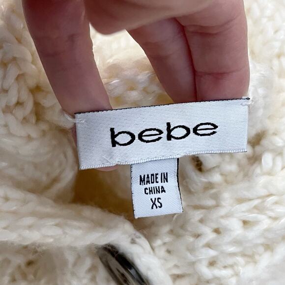 Y2K Bebe Chunky Fisherman Cardigan Sweater XS Cable Knit Button Down Fitted - Picture 8 of 13